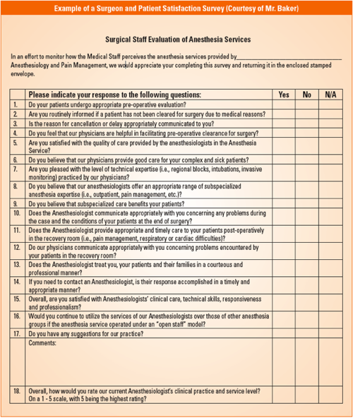 Example of Surgeon and Patient Satisfaction Survey